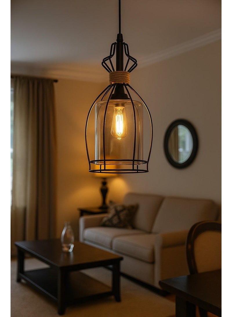 zoba Two pieces of modern metal and glass chandelier with a light bulb - bulb not included - skirting board - code 1094 - Image 4